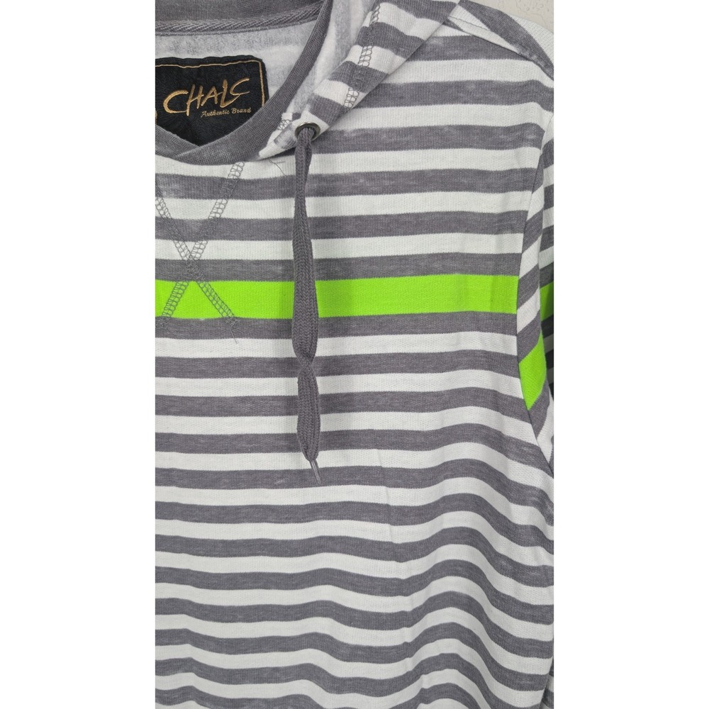 Chalc Striped Hoodie Mens Size L‎ Y2K Gray Green Pullover Sweatshirt